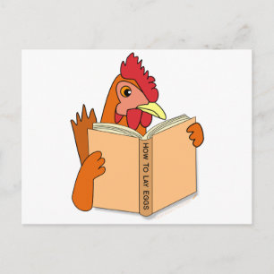 Funny Chicken Reading Bok Tecknad Hen Vykort