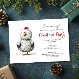 Funny Chicken Red Green Christmas Party Printable Inbjudningar