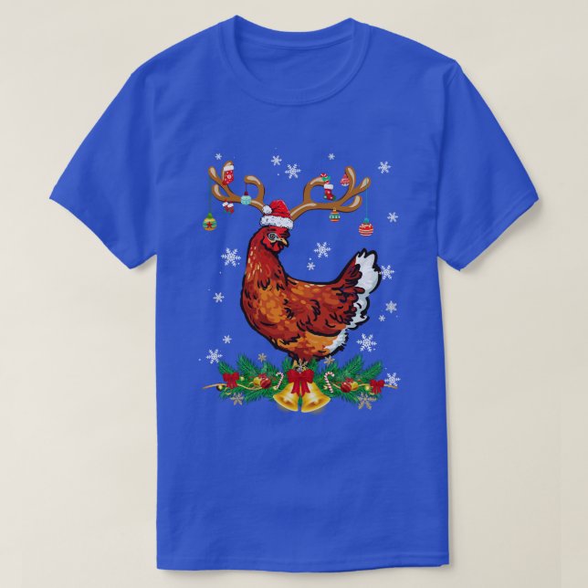 Funny Chicken Reindeer Ljus Ornament Santa Chris T Shirt (Design framsida)