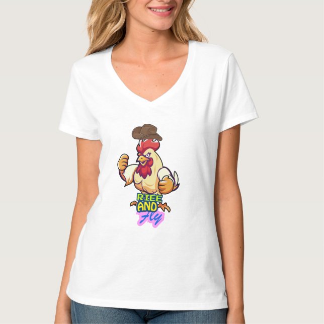 Funny Chicken Rise and Fly” T-Shirt (Framsida)