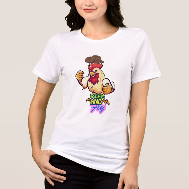 Funny Chicken Rise and Fly” T-Shirt (Framsida)
