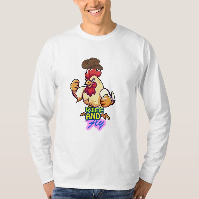 Funny Chicken Rise and Fly” T-Shirt (Framsida)