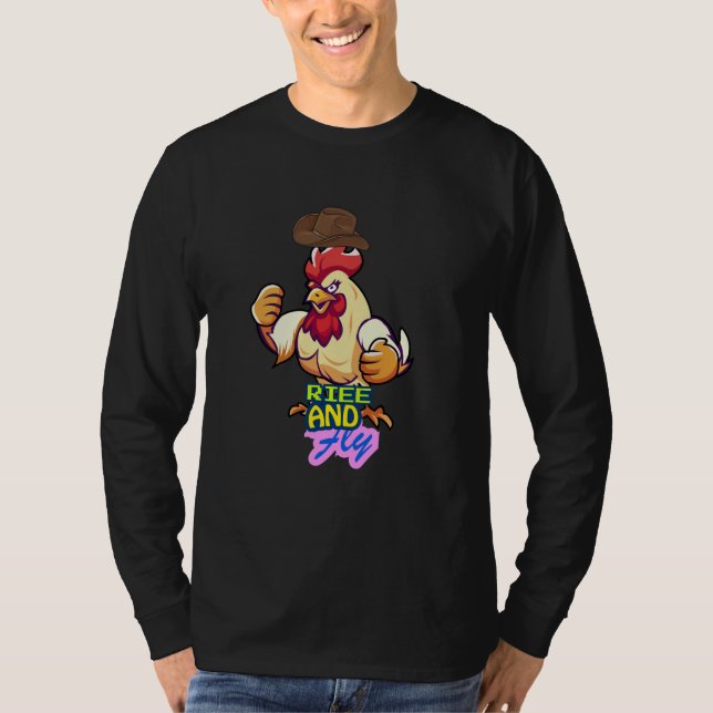 Funny Chicken Rise and Fly” T-Shirt (Framsida)