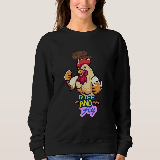 Funny Chicken Rise and Fly” T-Shirt (Framsida)