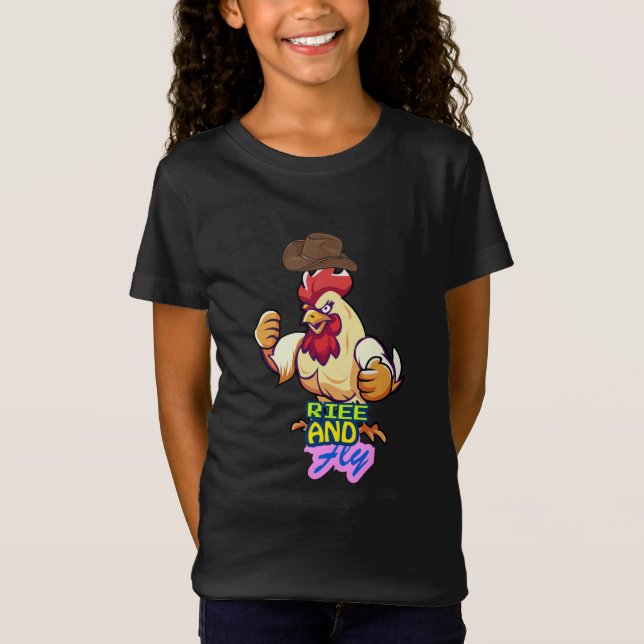 Funny Chicken Rise and Fly” T-Shirt (Framsida)