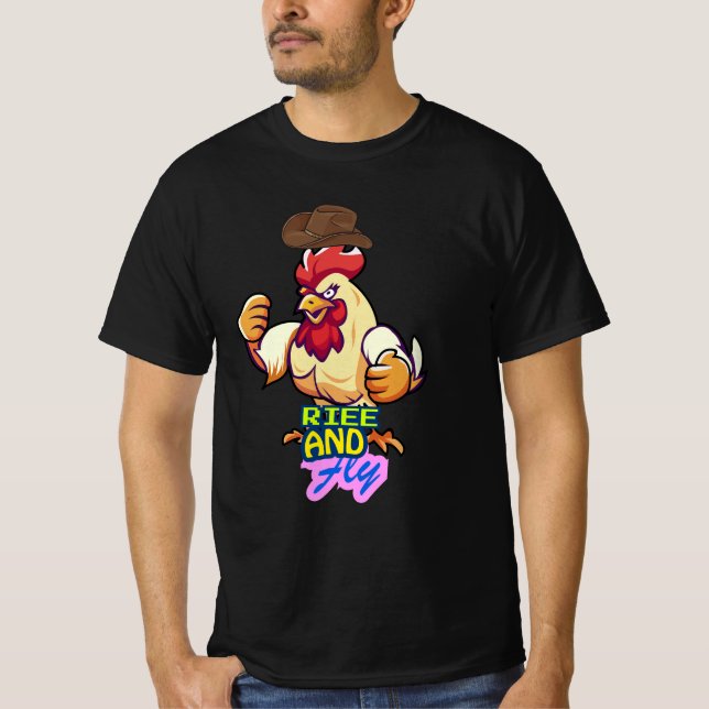 Funny Chicken Rise and Fly” T-Shirt (Framsida)