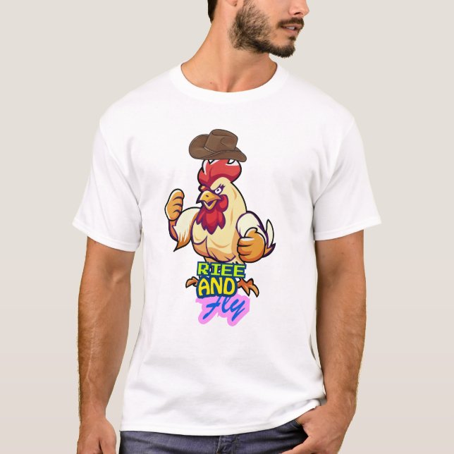 Funny Chicken Rise and Fly” T-Shirt (Framsida)