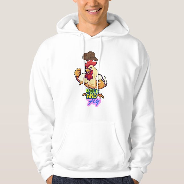 Funny Chicken Rise and Fly” T-Shirt Hoodie (Framsida)