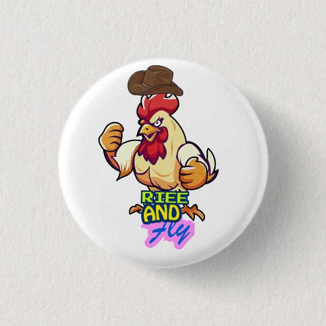 Funny Chicken Rise and Fly” T-Shirt Knapp (Framsida)