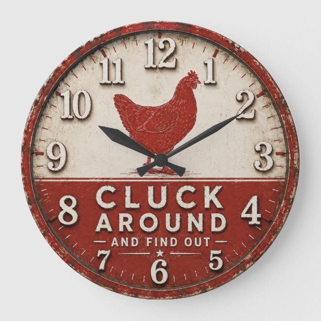 Funny Chicken Rustic Farmhouse  Stor Klocka (Framsida)