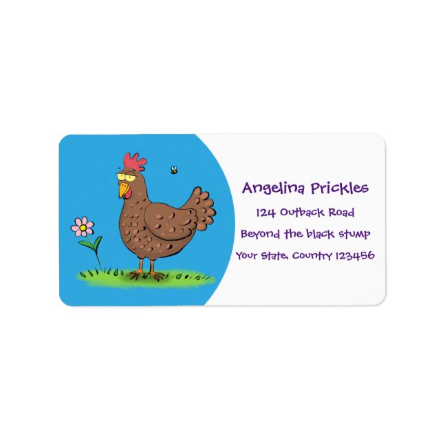 Funny chicken rustic whimsical cartoon adressetikett (Framsidan)
