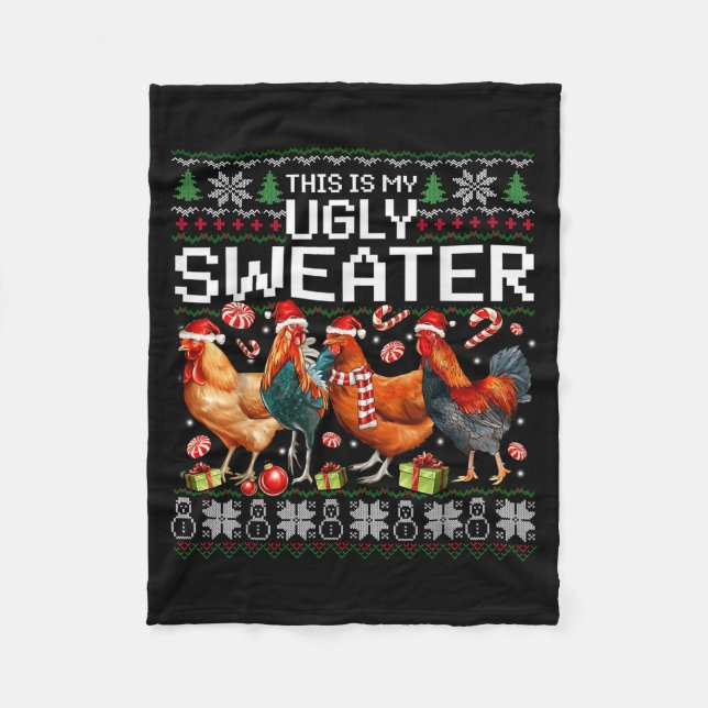 Funny Chicken Ugly Christmas Sweater Holiday Desig Fleecefilt (Framsidan)