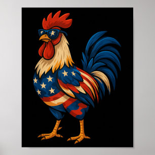 Funny Chicken USA flagga Patriotic Chicken Älskare Poster