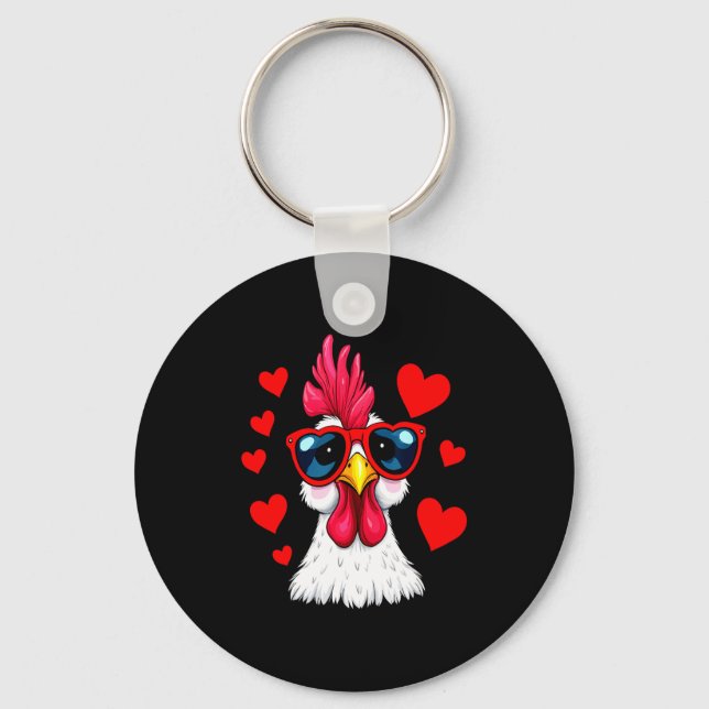 Funny Chicken Valentines Day Heart Chicken Couple  Nyckelring (Framsida)