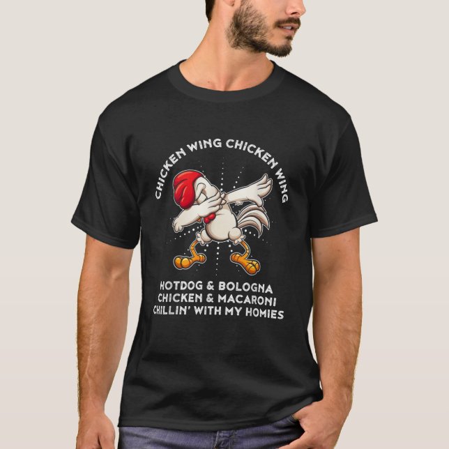 Funny Chicken Vinge Sång Lyric Hett Hund Bologna M T Shirt (Framsida)