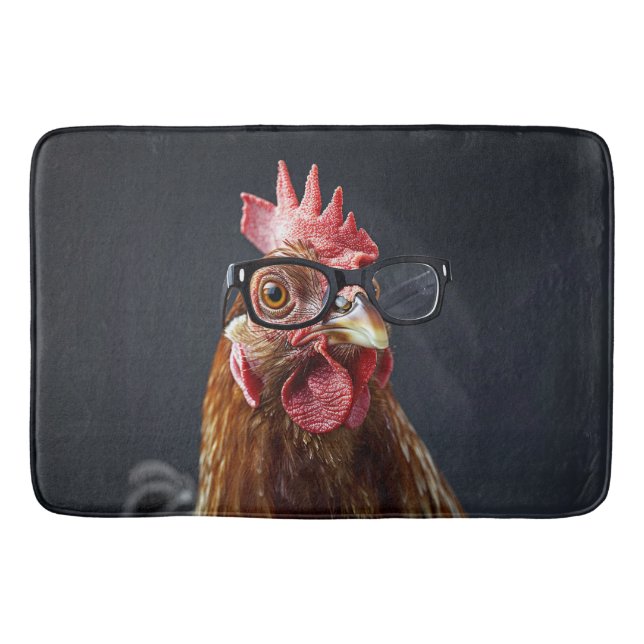 Funny Chicken Wearing Glass Badrumsmatta (Framsidan)