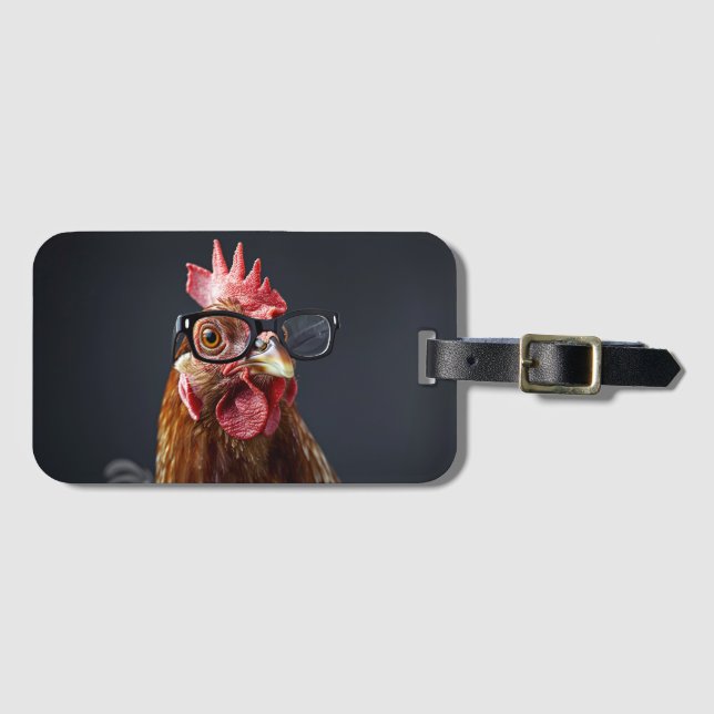 Funny Chicken Wearing Glass Bagagebricka (Framsida horisontal)