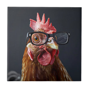 Funny Chicken Wearing Glass Kakelplatta