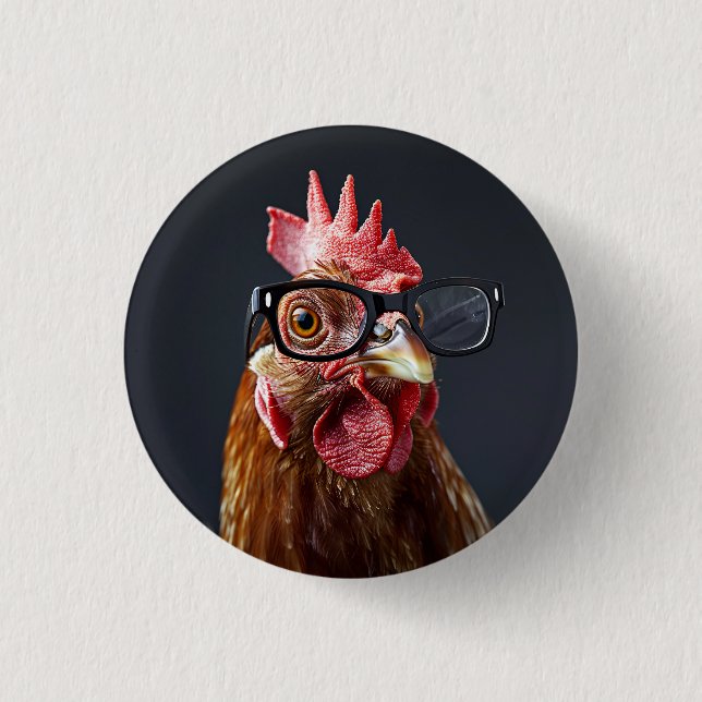 Funny Chicken Wearing Glass Knapp (Framsida)