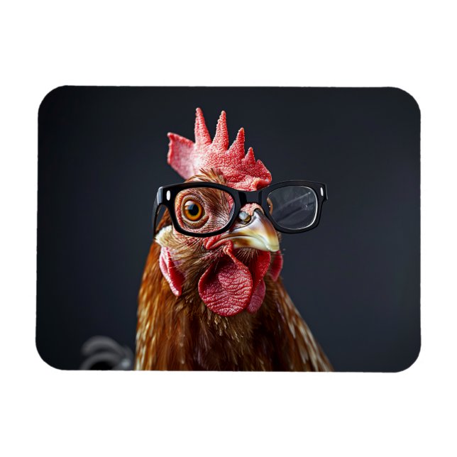 Funny Chicken Wearing Glass Magnet (Horisontell)