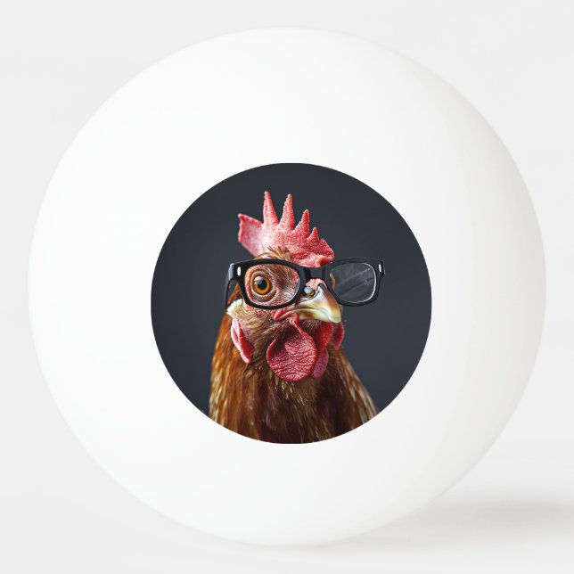 Funny Chicken Wearing Glass Pingisboll (Framsidan)