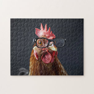 Funny Chicken Wearing Glass Pussel