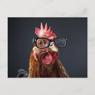Funny Chicken Wearing Glass Vykort