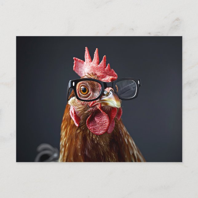 Funny Chicken Wearing Glass Vykort (Framsida)