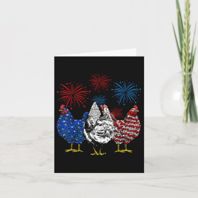 Funny Chickens American Flagga Patriotic Farmer 4: Kort (Framsida)