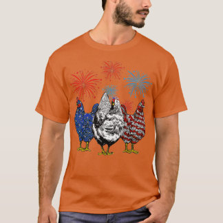 Funny Chickens American Flagga Patriotic Farmer 4: T Shirt