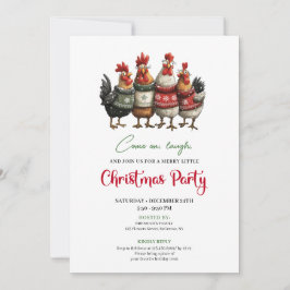 Funny Chickens Minimalist Red Green Holiday Invite Inbjudningar