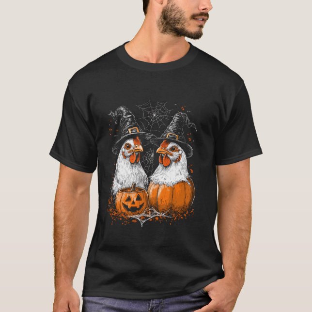 Funny Chickens Tuppar Witches Halloween Costume T Shirt (Framsida)