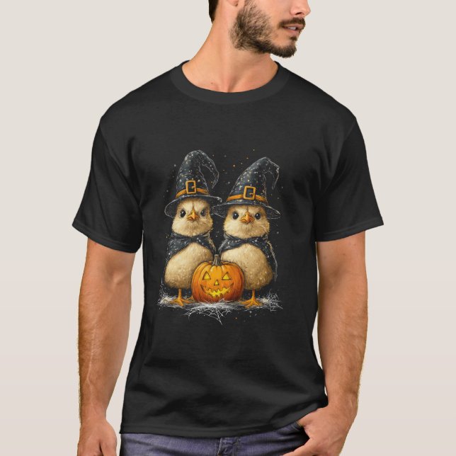 Funny Chickens Tuppar Witches Halloween Costume T Shirt (Framsida)