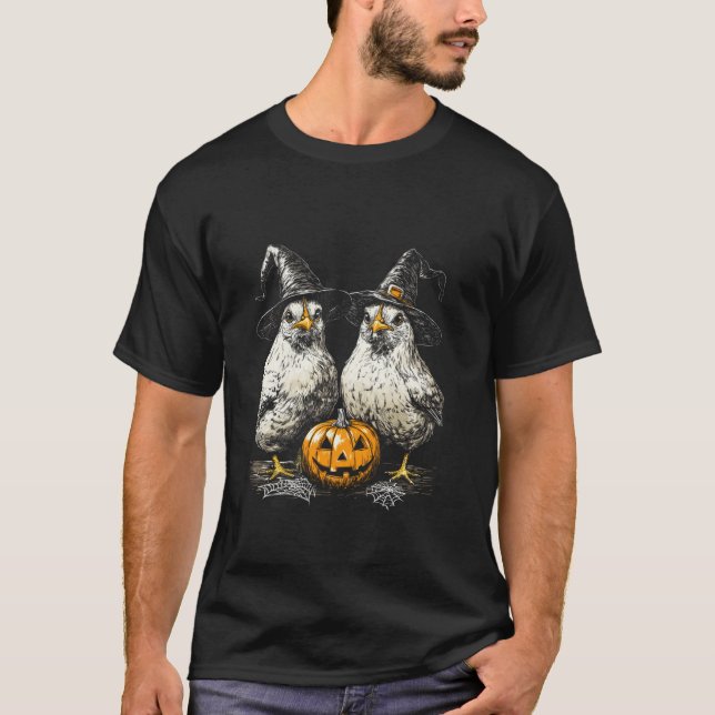 Funny Chickens Tuppar Witches Halloween Costume T Shirt (Framsida)