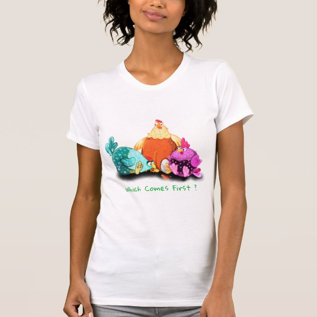 Funny Chickens väntar på att äggen ska förväxlas m T Shirt (Framsida)