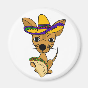 Funny Chihuahua äter Taco Tecknad Magnet