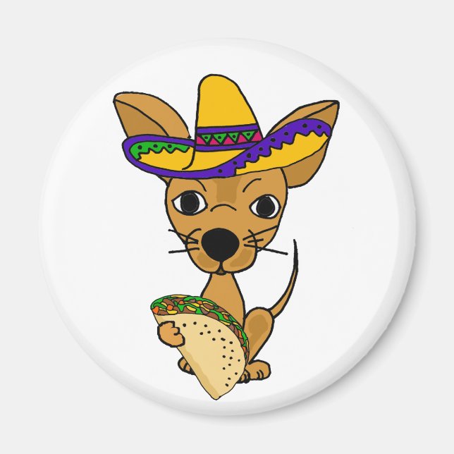 Funny Chihuahua äter Taco Tecknad Magnet (Framsidan)