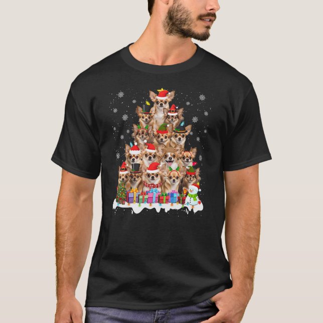 Funny Chihuahua Christmas Lights Tree Dog Lover Xm T Shirt (Framsida)