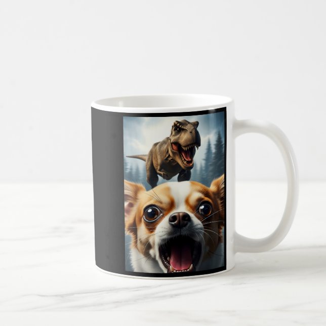Funny Chihuahua Dog Selfie With T-rex Women Men Ki Kaffemugg (Höger)