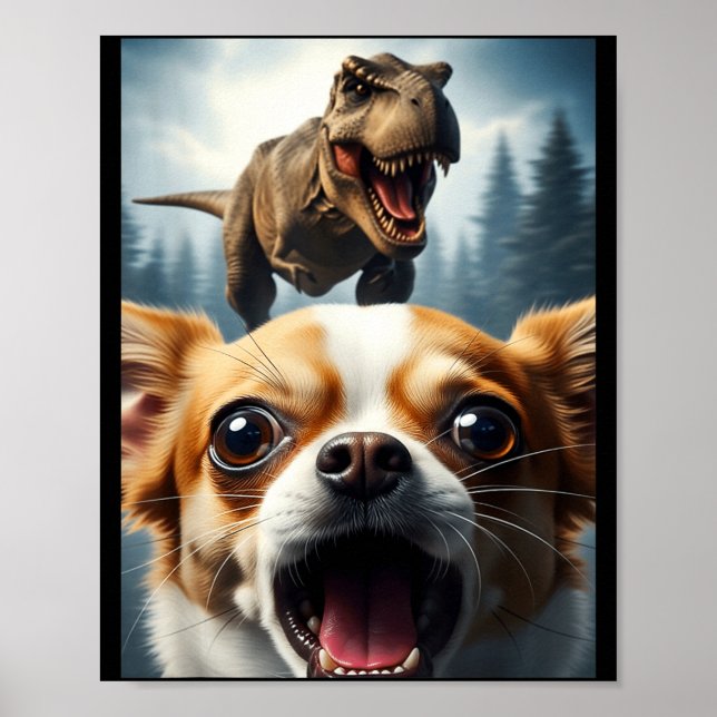 Funny Chihuahua Dog Selfie With T-rex Women Men Ki Poster (Framsidan)