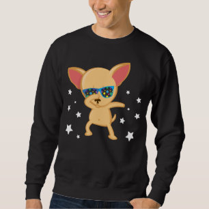 Funny Chihuahua Hund Dabbing Stars Sunglass Lång Ärmad Tröja