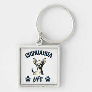 Funny Chihuahua Hund Fyrkantig Silverfärgad Nyckelring