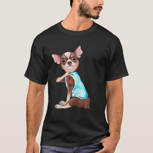 Funny Chihuahua Hund I Kärlek Pappa Tattoo Funny C T Shirt (Framsida)