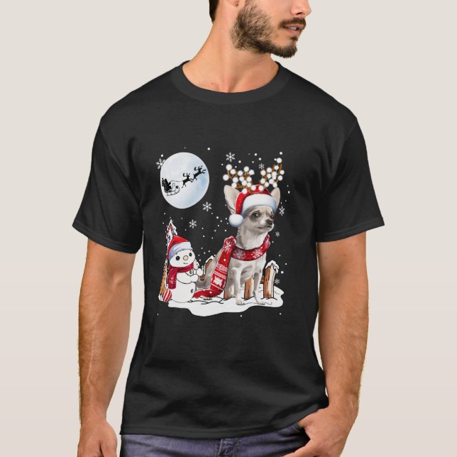 Funny Chihuahua Hund jul Snögubbe Julafton Ljus T Shirt (Framsida)