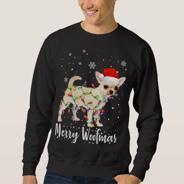 Funny Chihuahua Hund Light God jul Woofmas Lång Ärmad Tröja (Framsida)