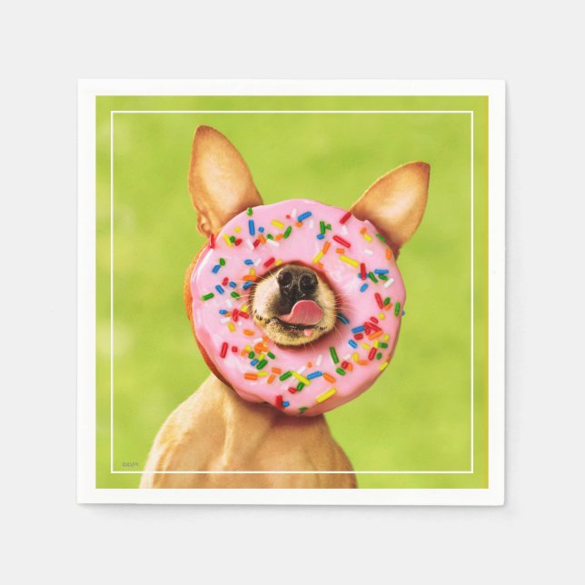 Funny Chihuahua Hund med Sprinkle Donut på Nose Pappersservett (Framsidan)