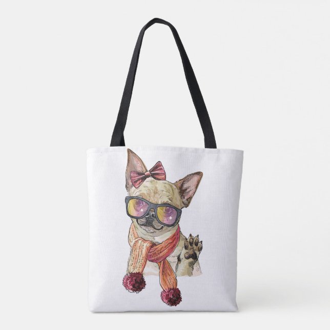 Funny Chihuahua Hund Wrapping Papper Large Christm Tygkasse (Baksida)