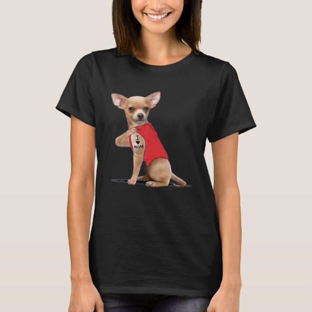 Funny Chihuahua I Kärlek Mamma Tattoo Hund älskare T Shirt (Framsida)