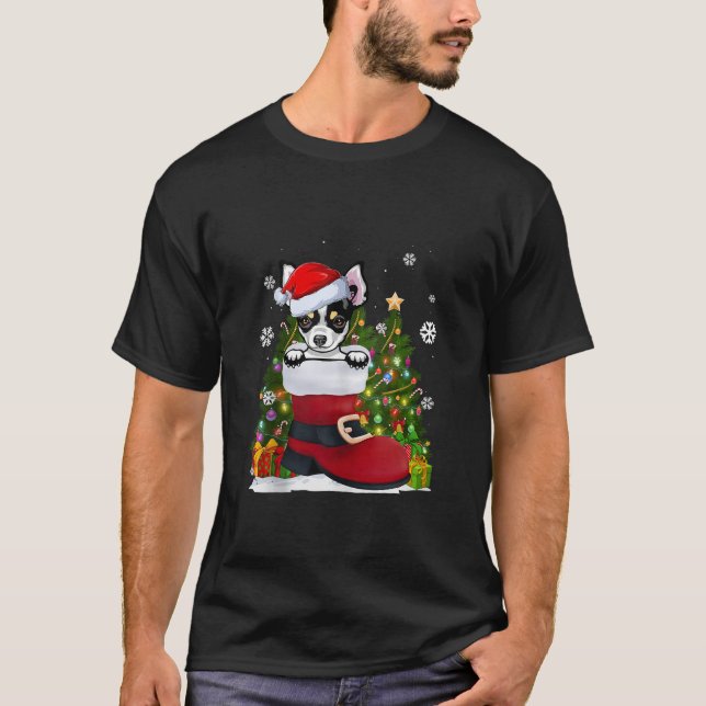 Funny Chihuahua i Shoe Santa Hat Ugly Christm T Shirt (Framsida)