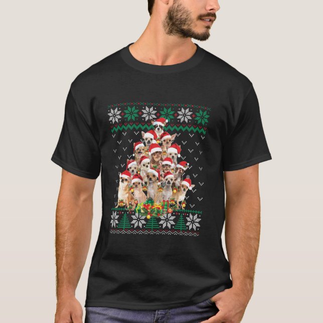 Funny Chihuahua Julgran Santa Ugly Sweater T Shirt (Framsida)